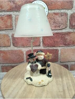 Vintage Crazy Mountain Snowman With Santa Tealight Candle Holder Frosted Shade